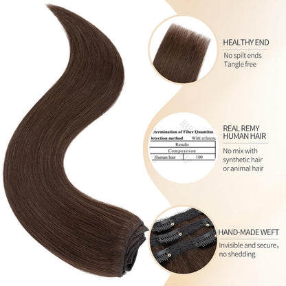 Echthaar Clip-in Extensions Dunkelbraun 55cm