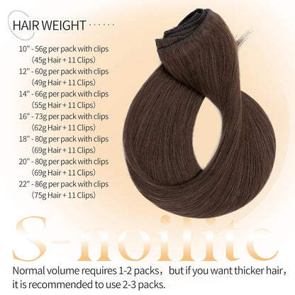 Echthaar Clip-in Extensions Dunkelbraun 55cm