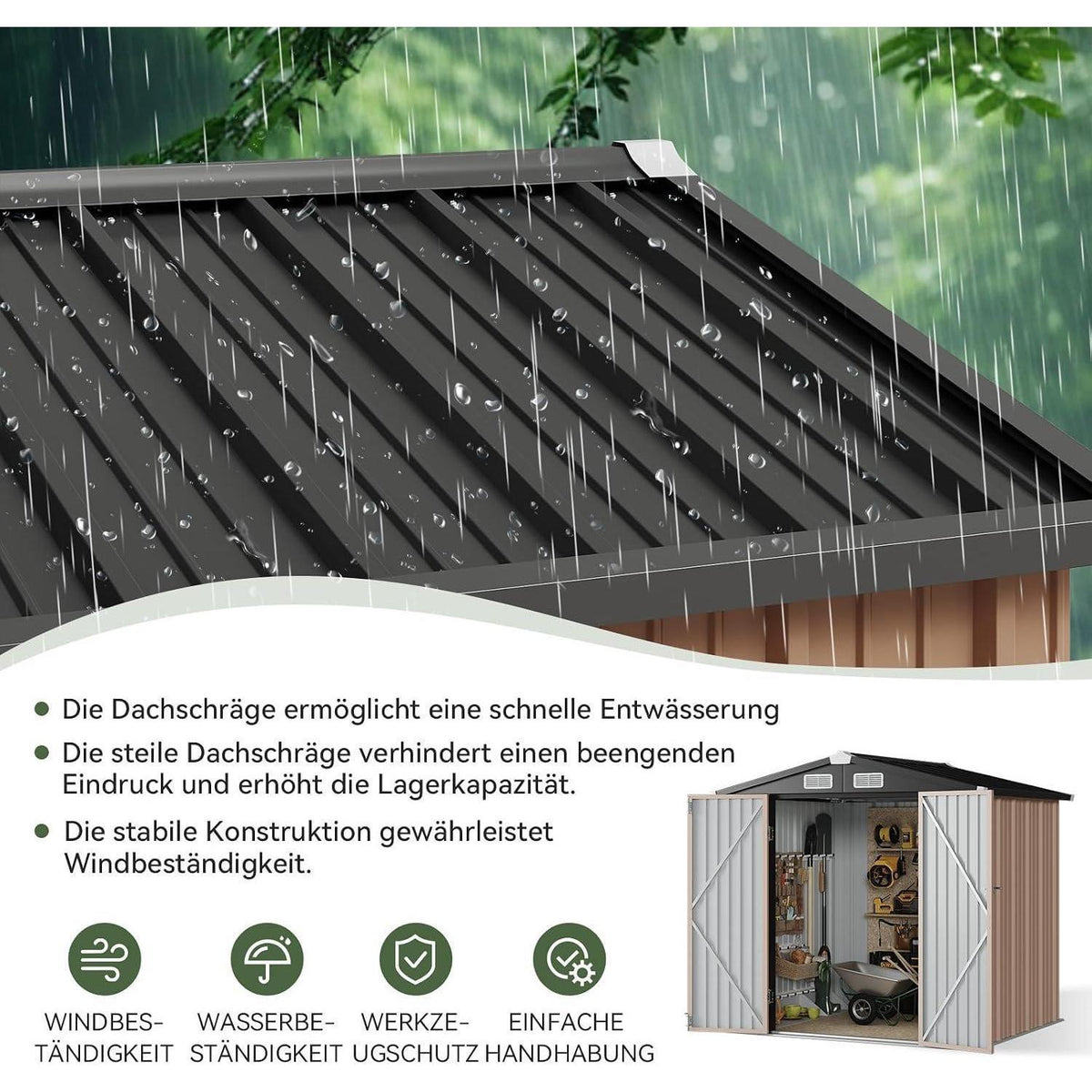 Gerätehaus Metall 200x188x123cm mit Fundamentrahmen Braun