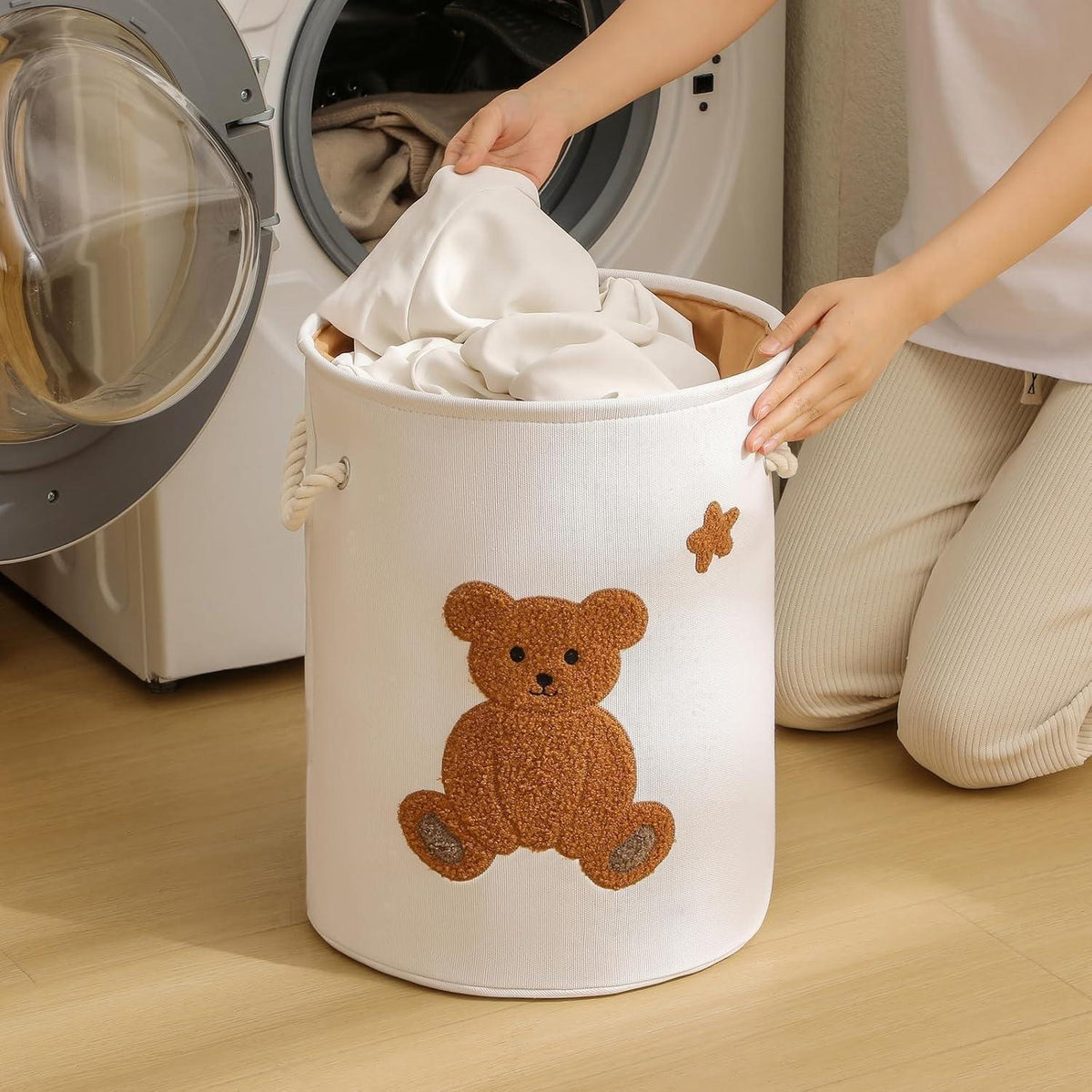 Baby Wäschekorb Bär – Faltbarer Wäschesammler für Kinderzimmer