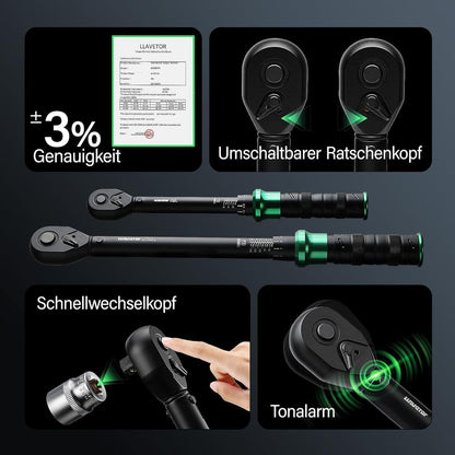 Drehmomentschlüssel-Set 60-220 Nm, 15-teilig, 3/8 & 1/2 Zoll Antrieb