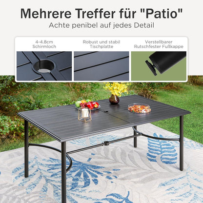 Gartenmöbel Set 6 Personen Metall Rechteckiger Tisch Stapelstühle Schwarz