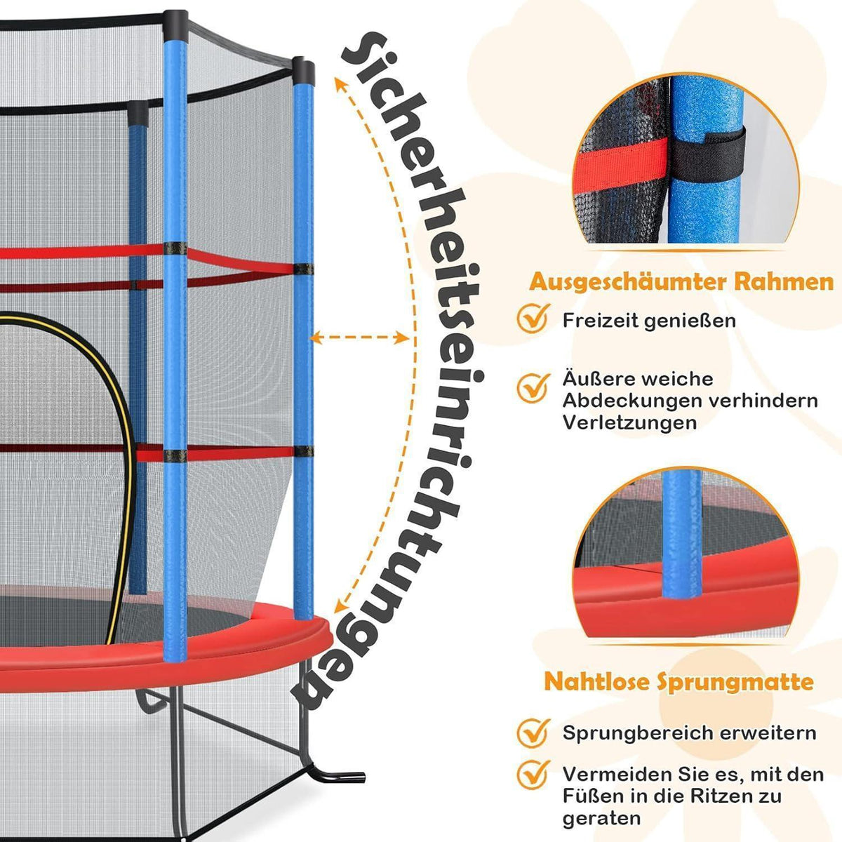 GYMAX Kindertrampolin 165cm mit Sicherheitsnetz & Randabdeckung