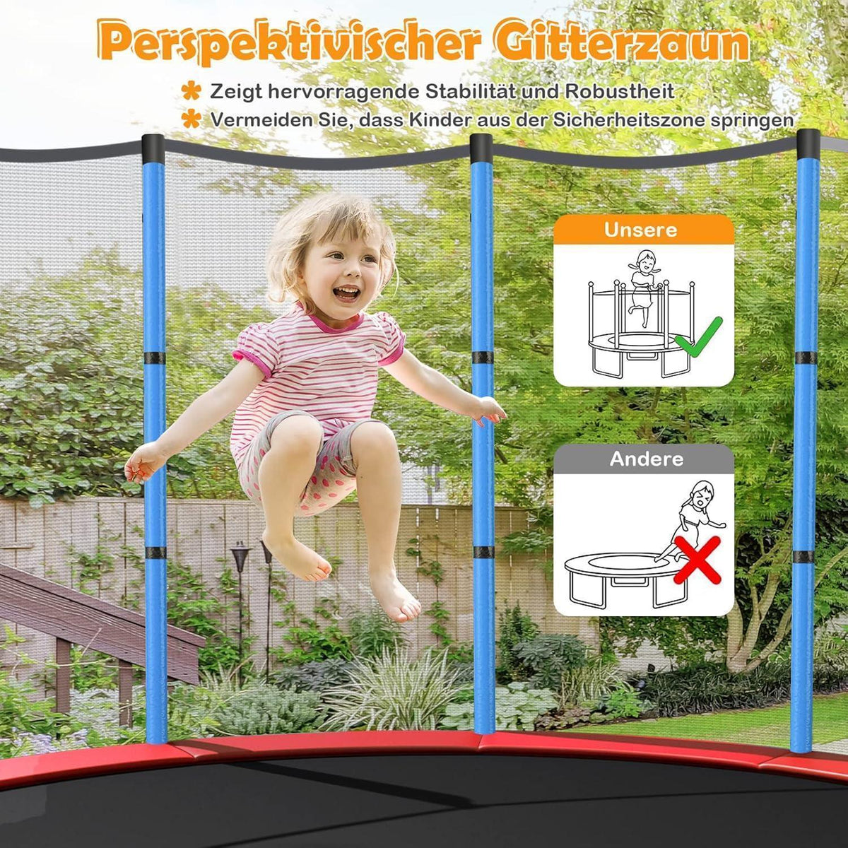 GYMAX Kindertrampolin 165cm mit Sicherheitsnetz & Randabdeckung