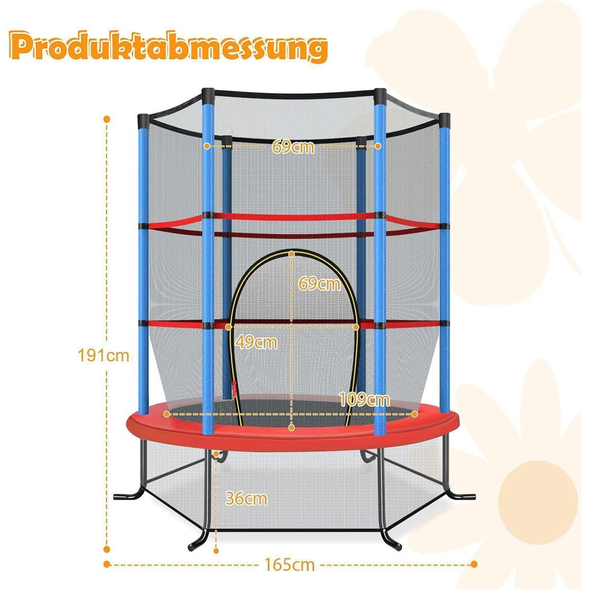 GYMAX Kindertrampolin 165cm mit Sicherheitsnetz & Randabdeckung