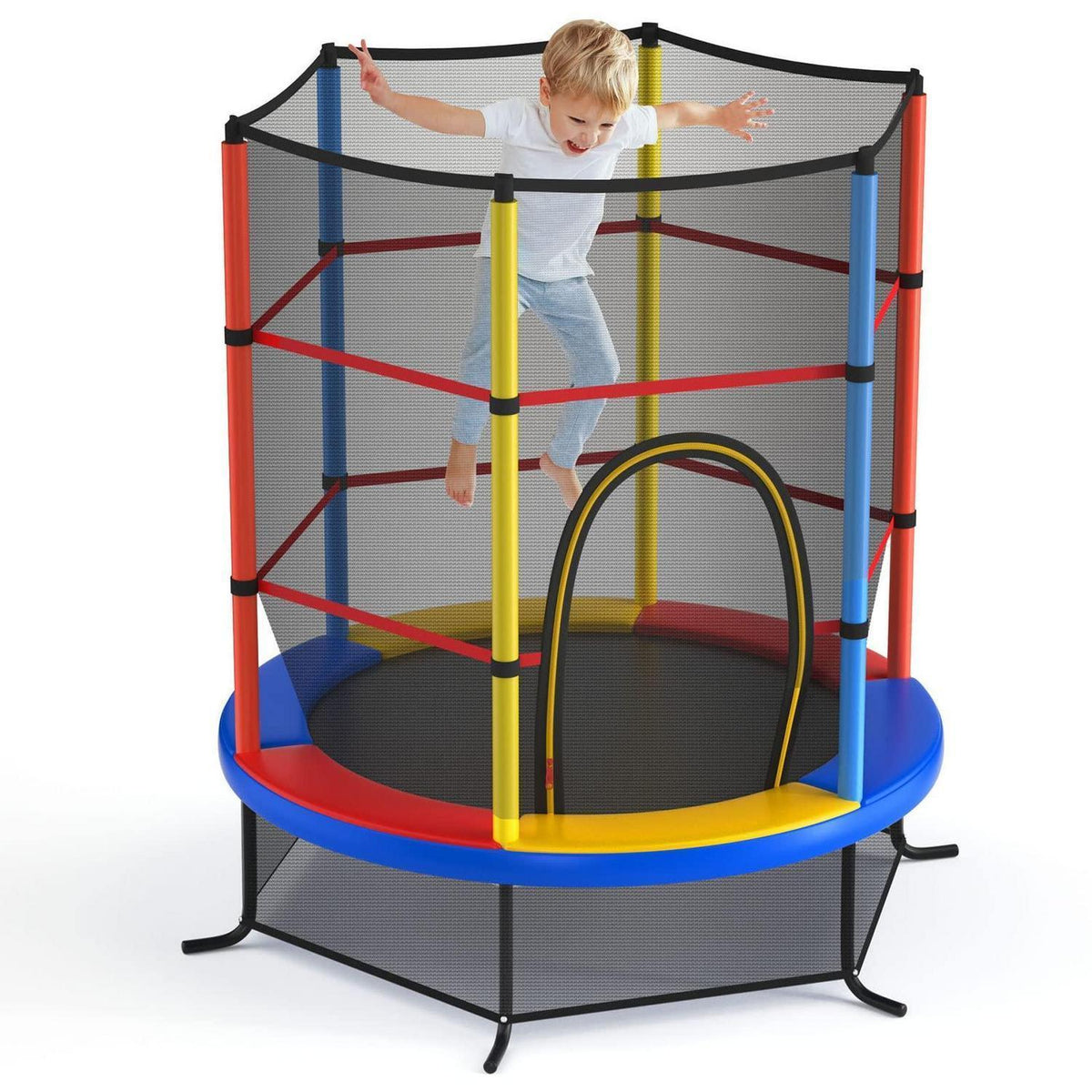GYMAX Kindertrampolin 165cm mit Sicherheitsnetz & Randabdeckung