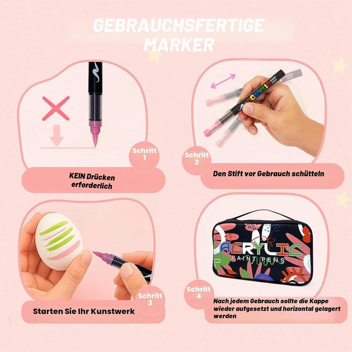 120 Acrylstifte Set, Wasserfest, Pinselspitze | DIY Kunst & Geschenke