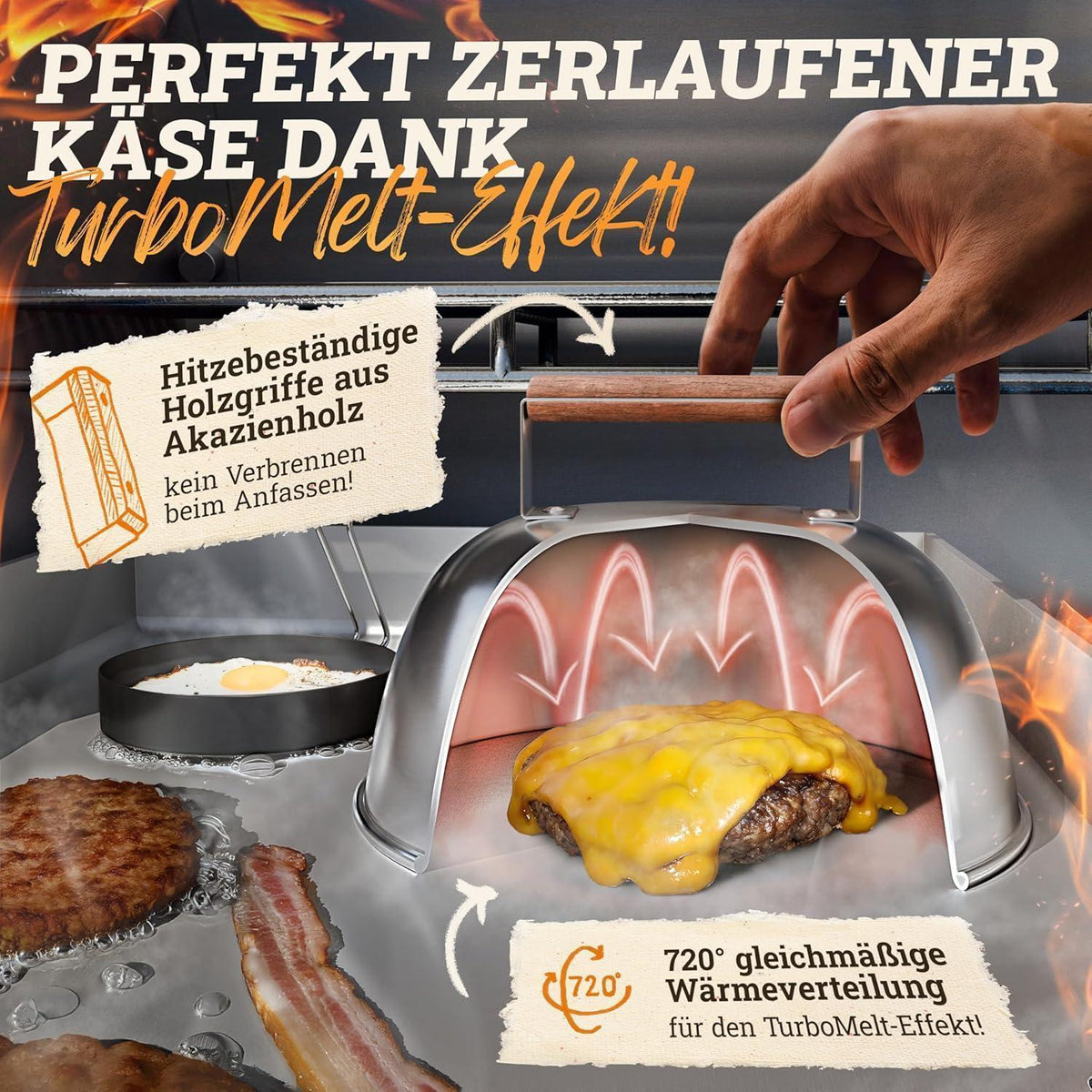 Edelstahl Plancha Grillplatte 40x40cm mit Burger Master Set