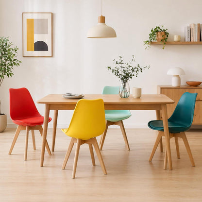 8er Set Esszimmerstühle Skandinavisch mit Sitzkissen & Holzbeinen