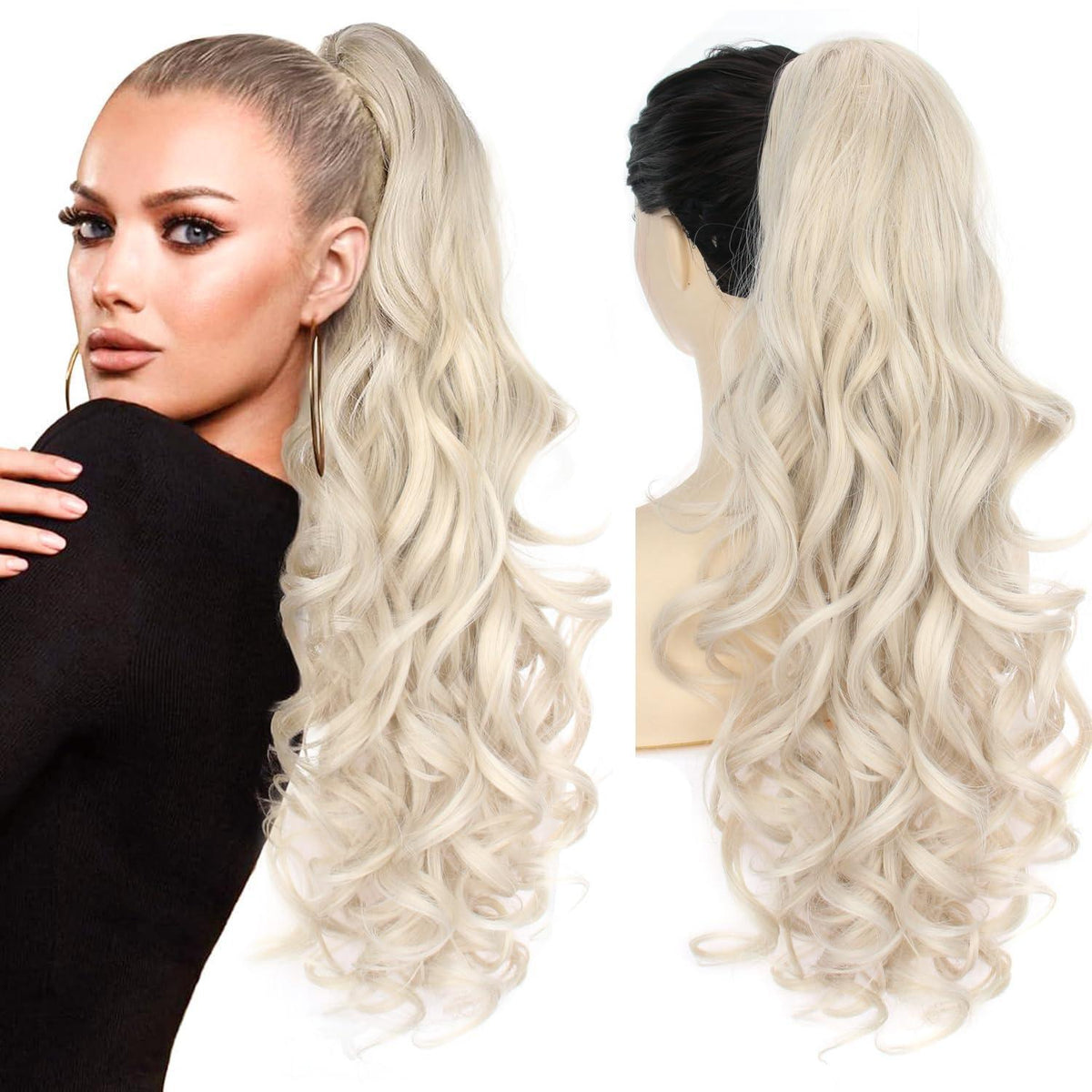 Voluminöser Pferdeschwanz mit Klammer – Platinblond Strähnchen