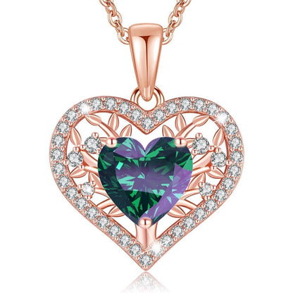 Lebensbaum Herz Kette Damen 925 Silber Geburtsstein Juni Alexandrit