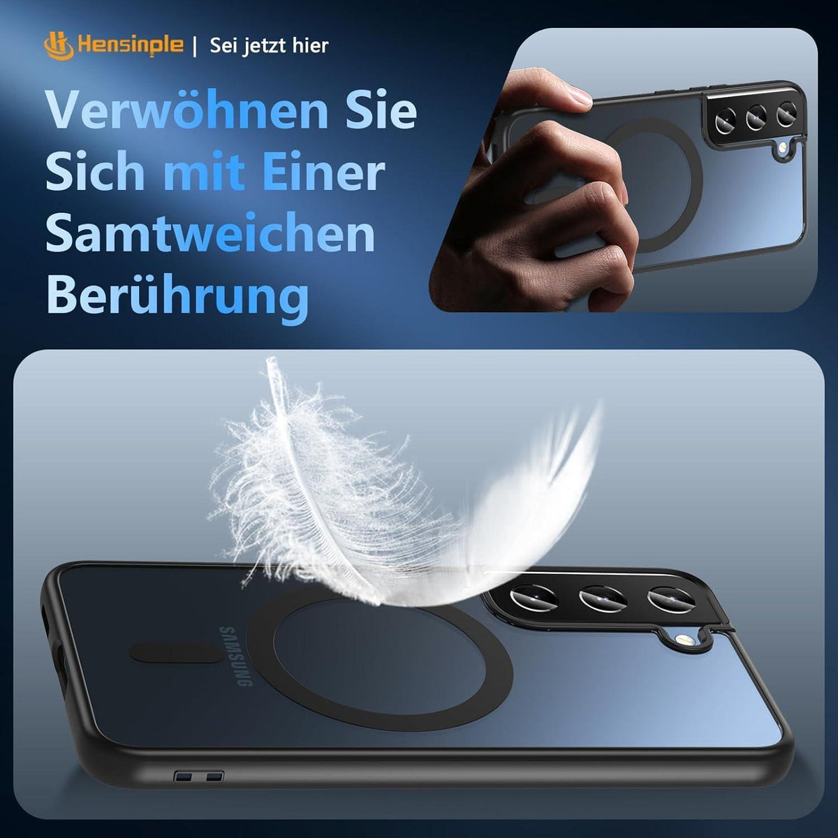 Magnetische Hülle für Samsung Galaxy S22, MagSafe, Militärschutz, Schwarz