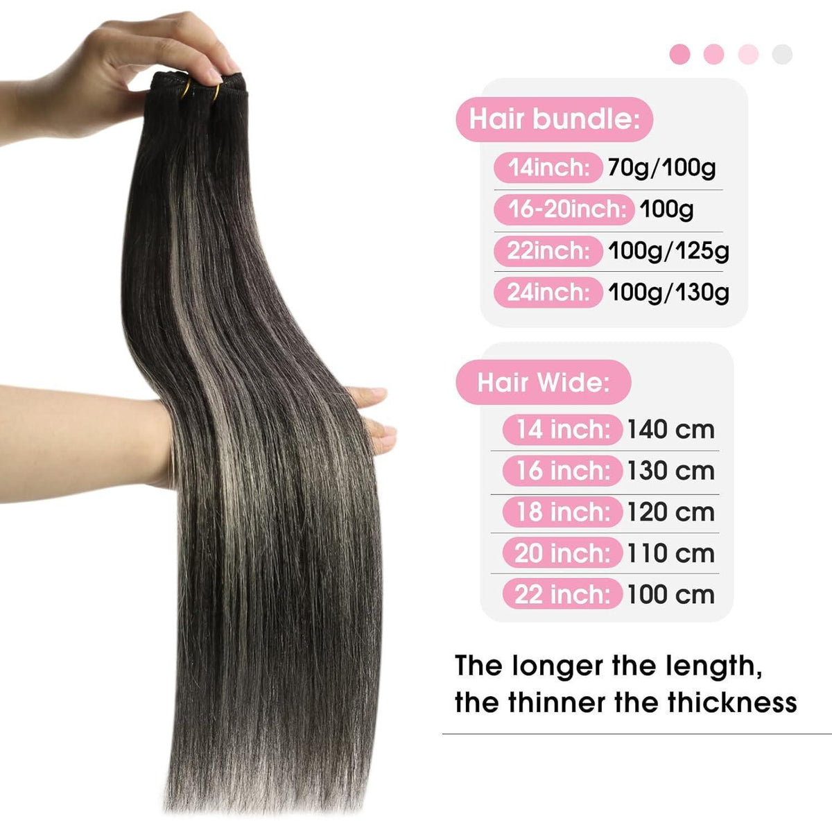 Echthaar Tressen Schwarz Ombre 50cm - 1B/S/1B, 100g