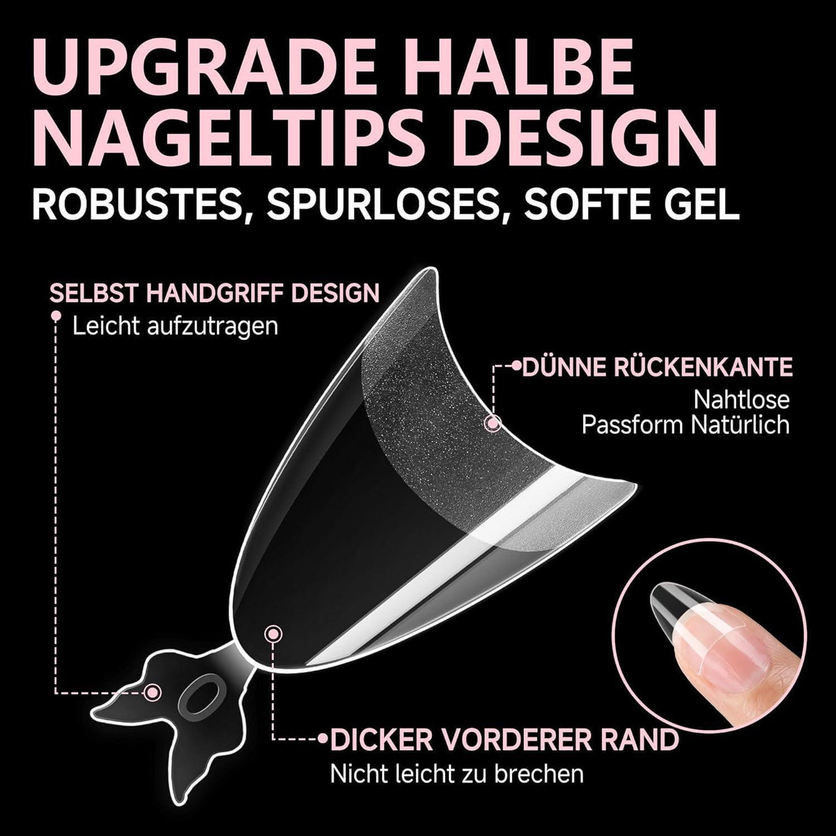 Mandel Gel Nägel Tips 216 Stück Halb-Cover Nagelverlängerung