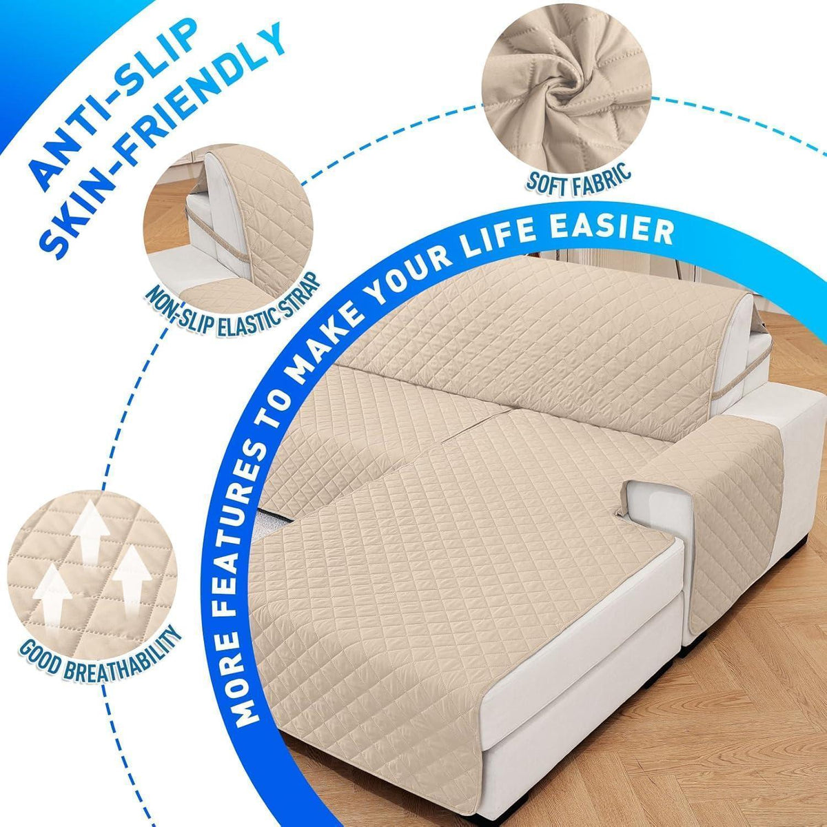 Wasserdichter Sofaüberzug L-Form 3-Sitzer, Rutschfest & Waschbar