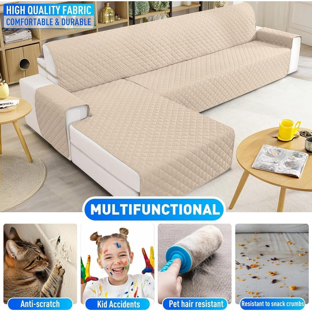 Wasserdichter Sofaüberzug L-Form 3-Sitzer, Rutschfest & Waschbar