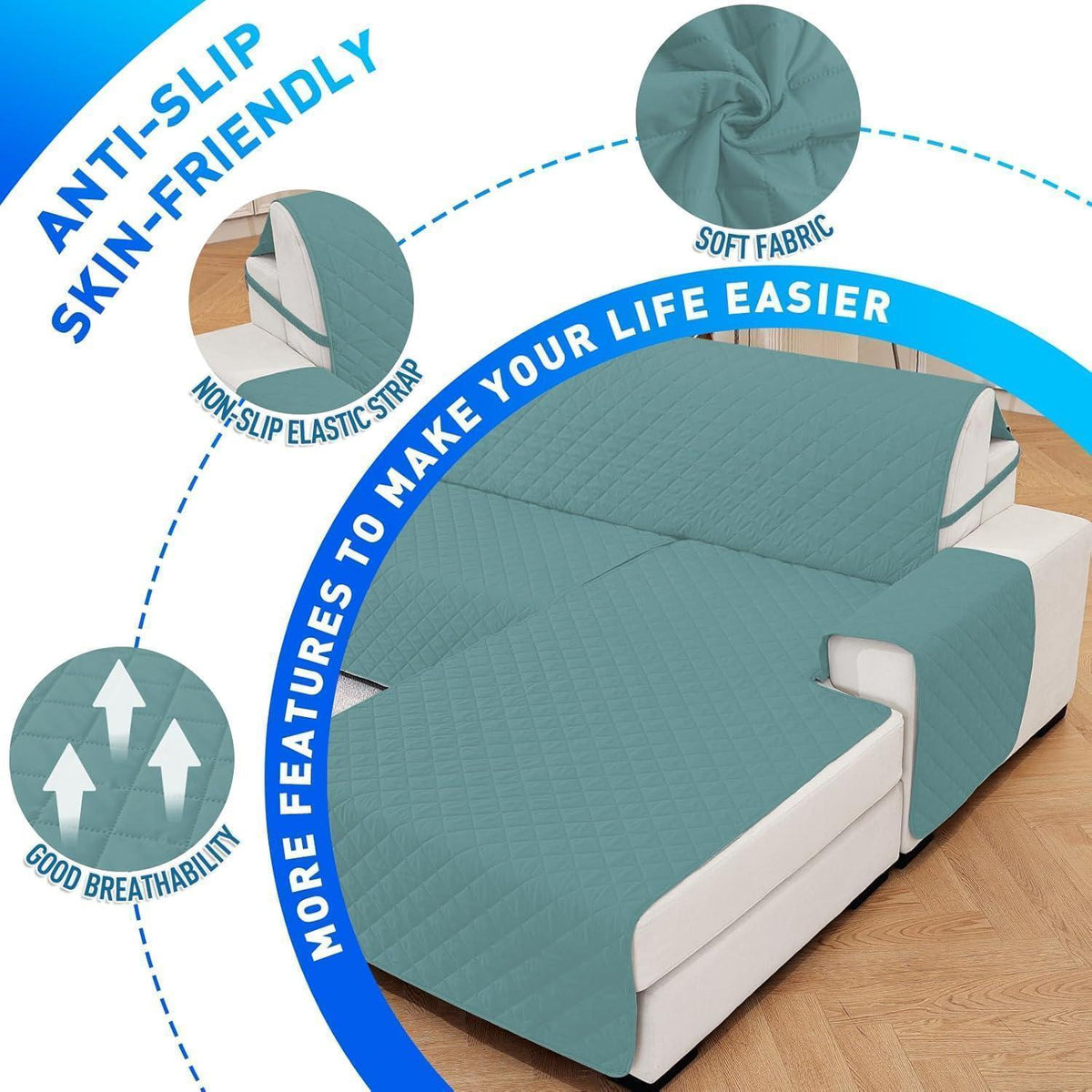 Wasserdichter Couchüberzug L-Form 4 Sitzer Hellblau