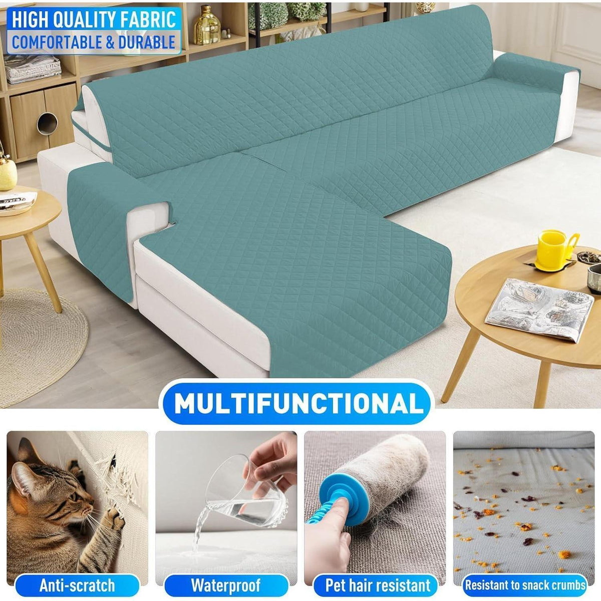 Wasserdichter Couchüberzug L-Form 4 Sitzer Hellblau