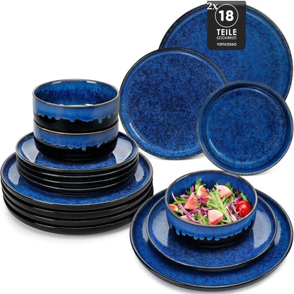 36-teiliges Geschirrset für 12 Personen, modern, blau