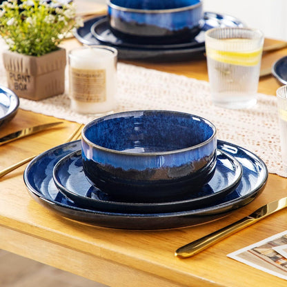 36-teiliges Geschirrset für 12 Personen, modern, blau