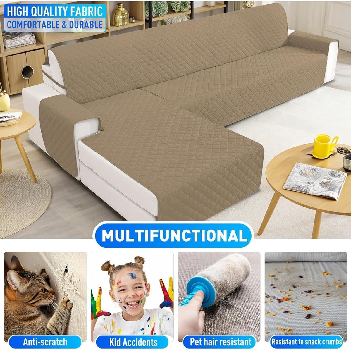 Wasserdichter Couchüberzug L-Form 4 Sitzer, Reversibel & Rutschfest
