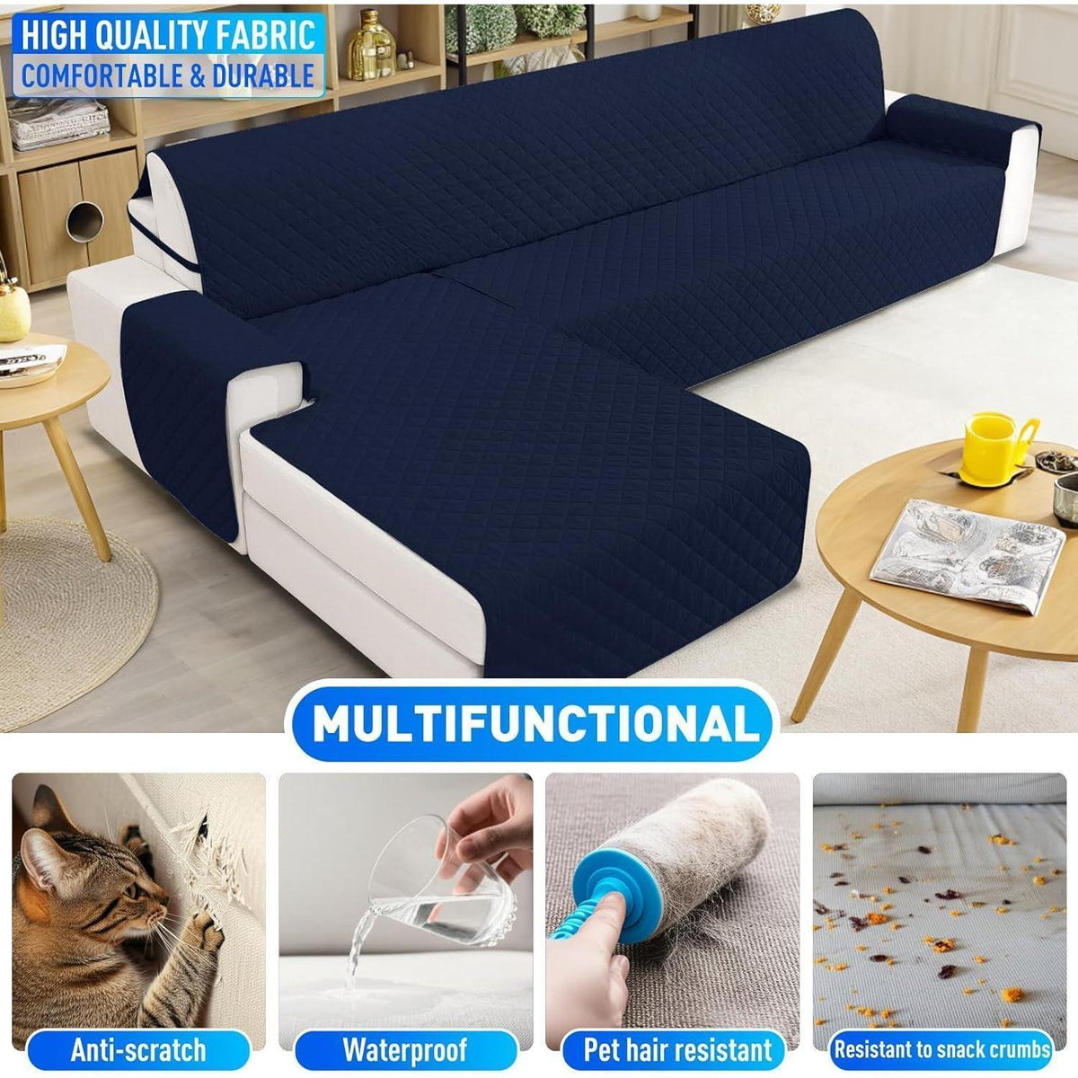Wasserdichter Couchüberzug L-Form 2 Sitzer Dunkelblau