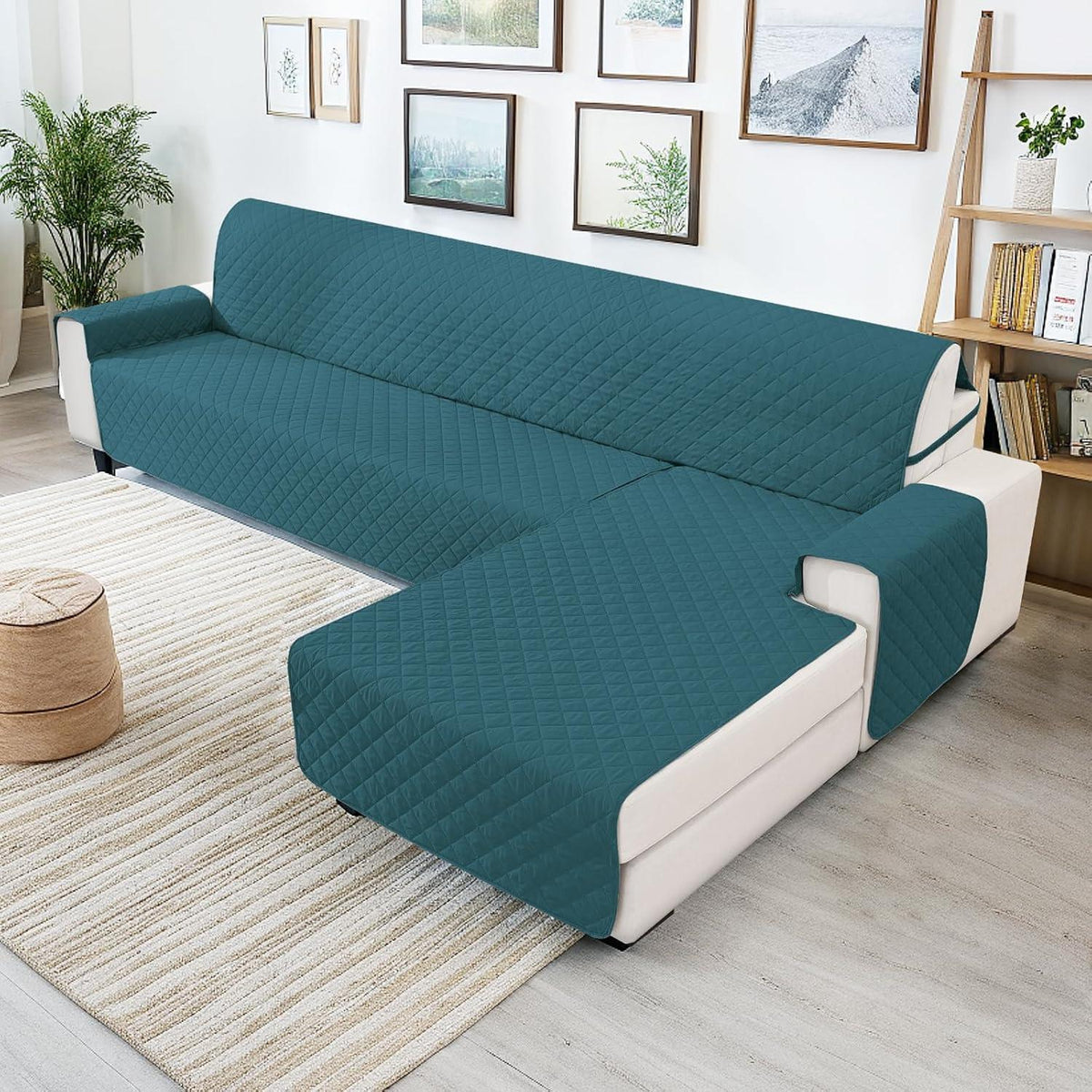 Wasserdichter Sofaüberzug L-Form 3-Sitzer Dunkelgrün
