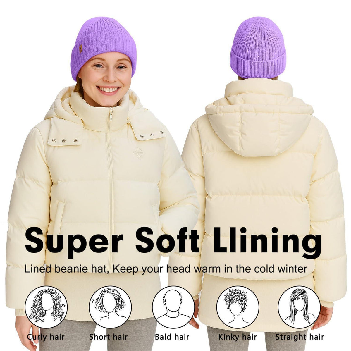 Warme Strickmütze mit Fleece-Futter – Winter Beanie Taro Lila