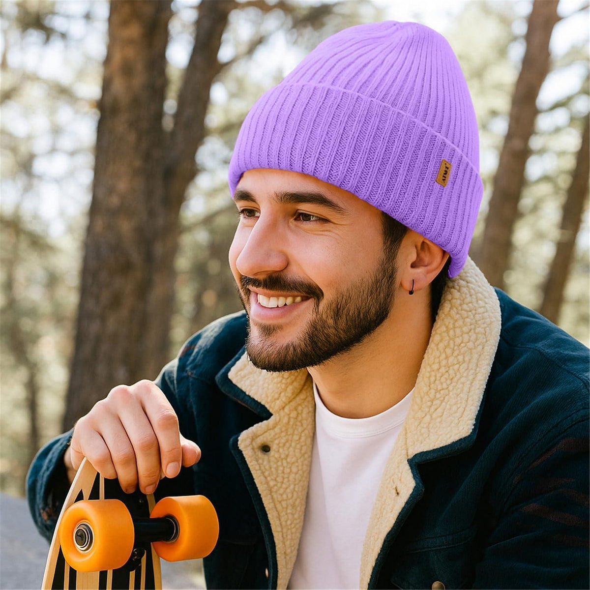 Warme Strickmütze mit Fleece-Futter – Winter Beanie Taro Lila