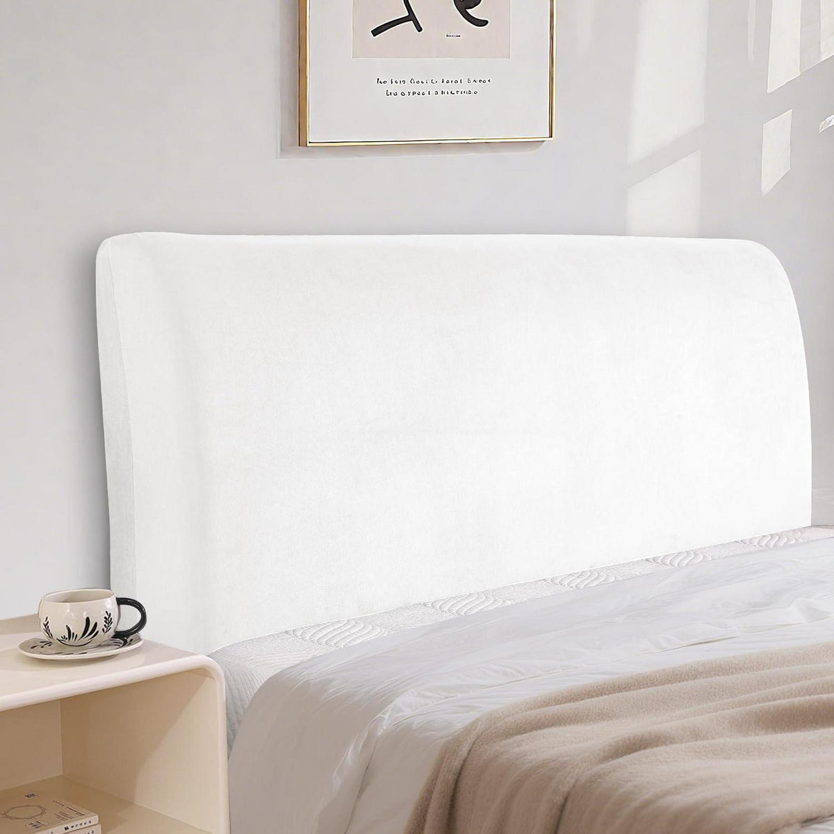 Samt Kopfteilbezug 180cm Weiß – Staubdicht & Waschbar