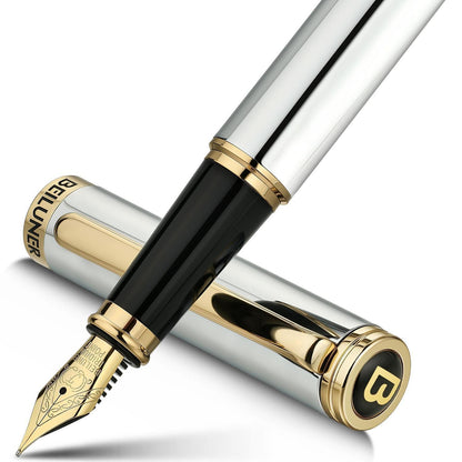 Silber-Chrom Füllfederhalter mit 24K Gold Feder (Fein)