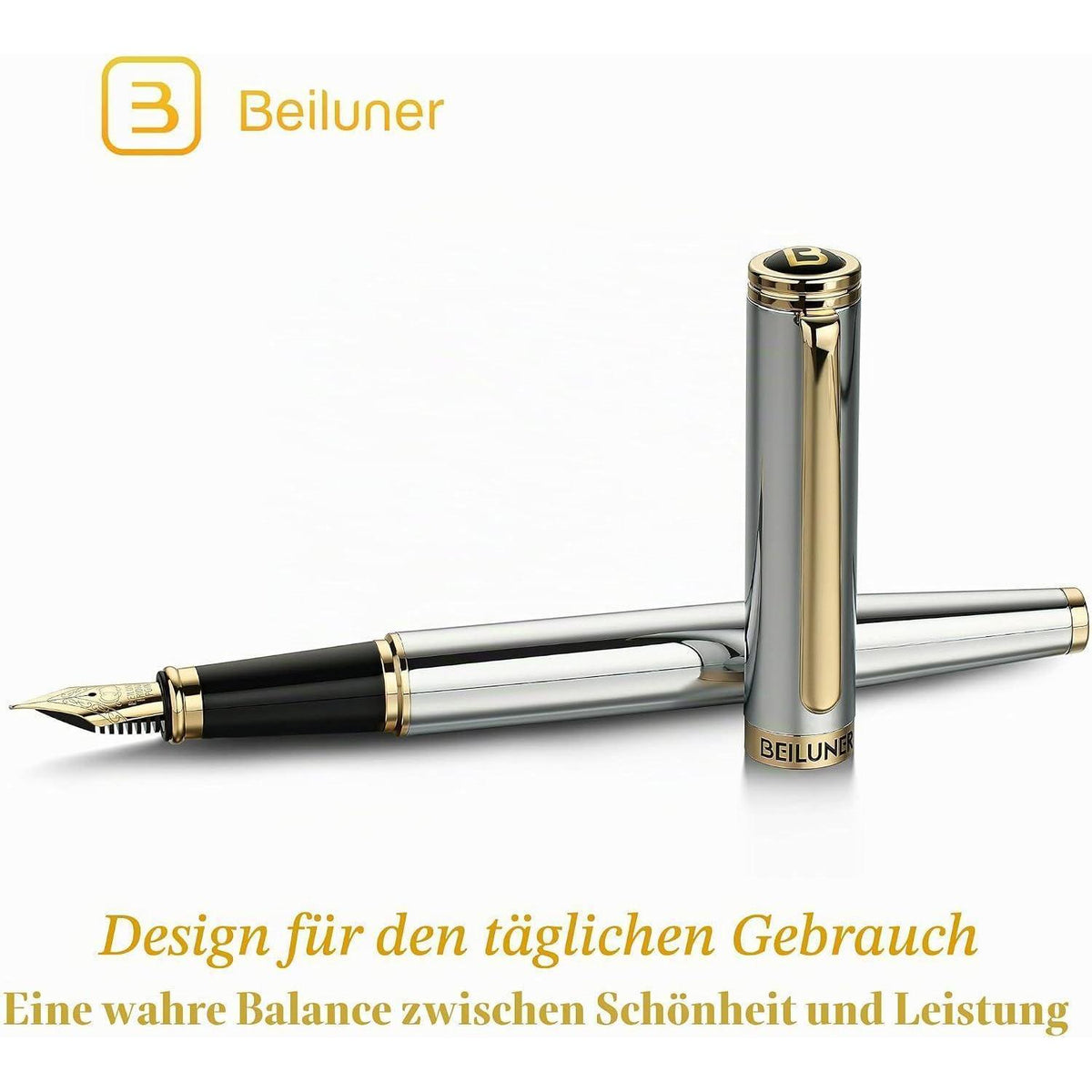 Silber-Chrom Füllfederhalter mit 24K Gold Feder (Fein)