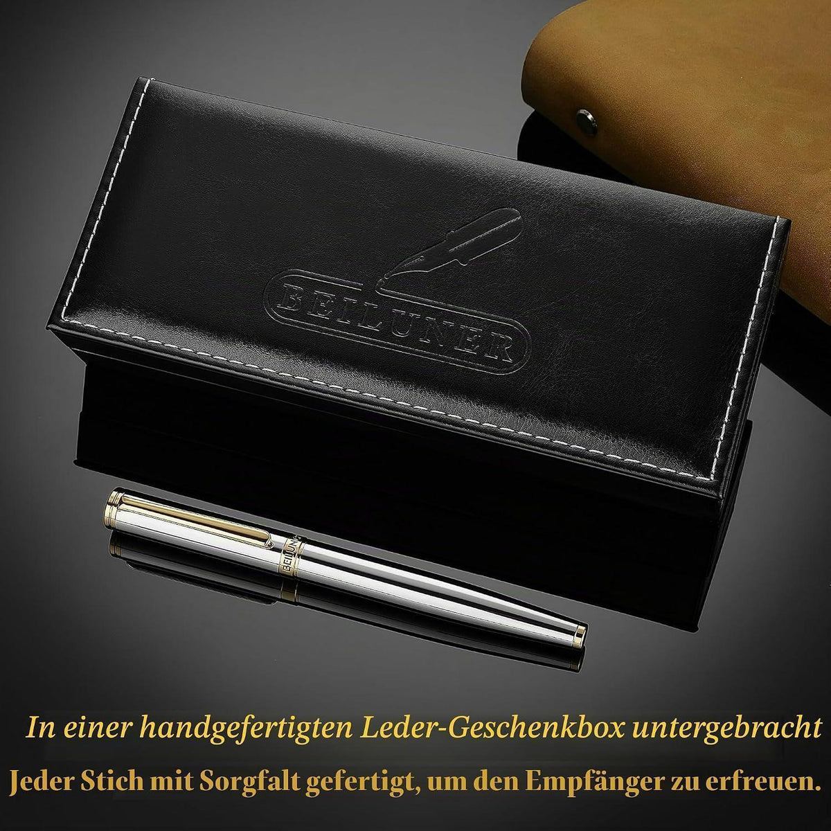 Silber-Chrom Füllfederhalter mit 24K Gold Feder (Fein)