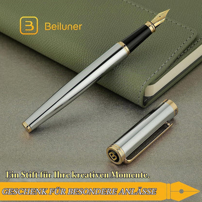 Silber-Chrom Füllfederhalter mit 24K Gold Feder (Fein)