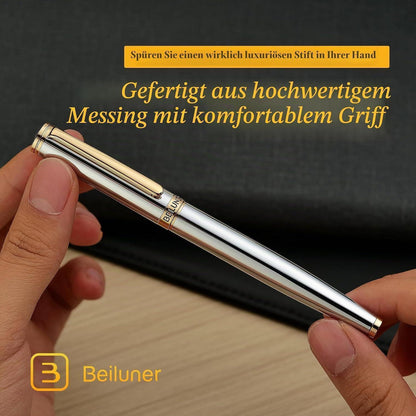 Silber-Chrom Füllfederhalter mit 24K Gold Feder (Fein)