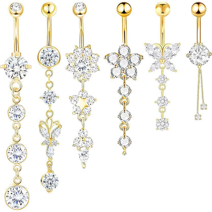 Bauchnabelpiercing Set 6x Schmetterling Hängend Gold Chirurgenstahl Wasserfest