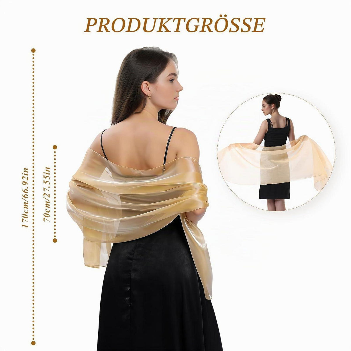 Stola Champagnergold Seidenorganza für Abendkleid & Hochzeit