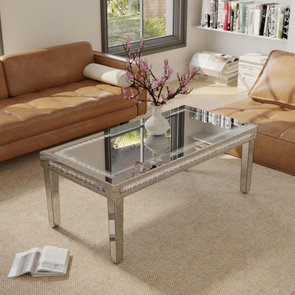 Couchtisch Silber Kristall Glas Rechteckig 120x60x45 cm