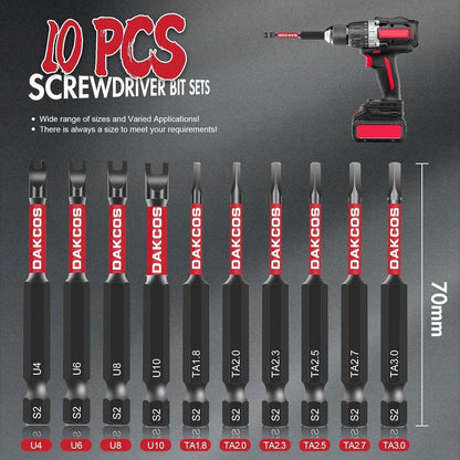 10tlg Spezial Schraubendreher Bit Set 70mm Dreieck & U-Profil S2 Stahl