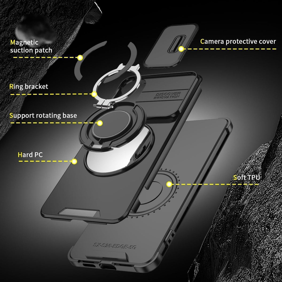Samsung S25 Edge Hülle mit Kameraschutz und Ringständer
