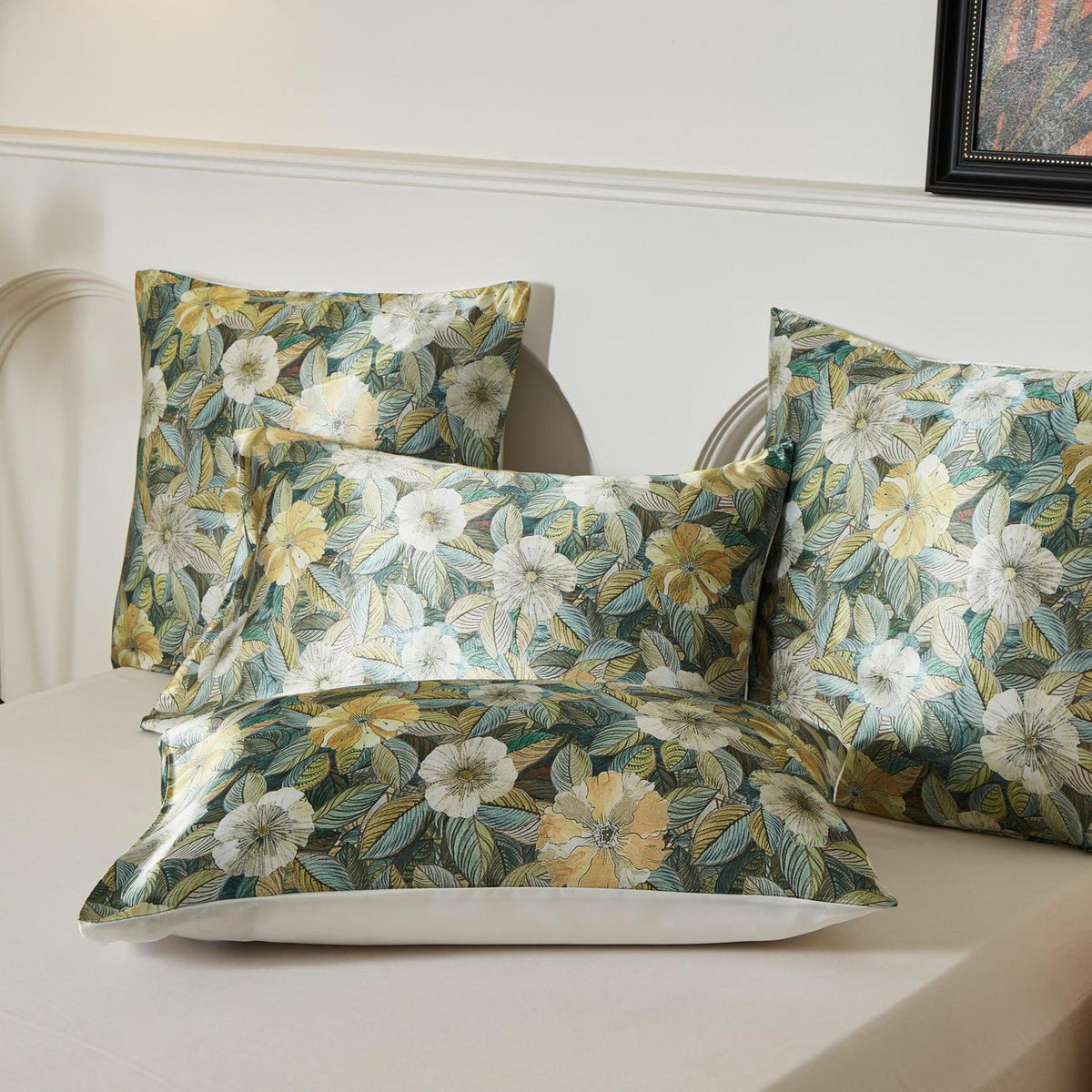 Satin Bettwäsche Set 135x200 Blumen Blätter Deluxe