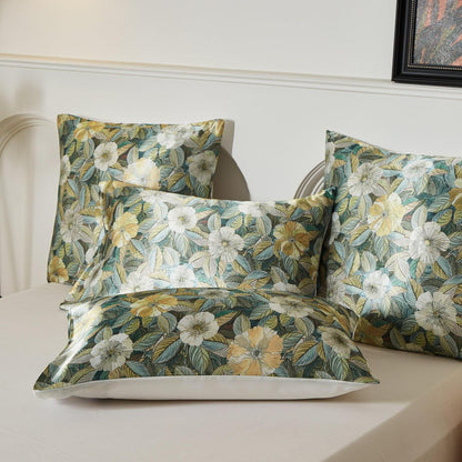Satin Bettwäsche Set 135x200 Blumen Blätter Deluxe