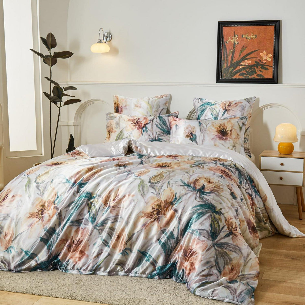 Satin Bettwäsche Set 135x200 Blumen Floral Deluxe