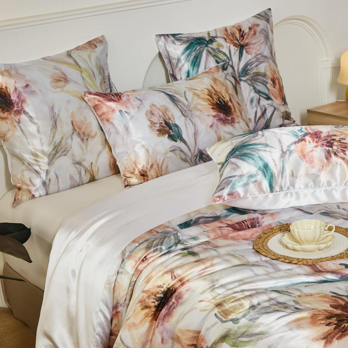Satin Bettwäsche Set 135x200 Blumen Floral Deluxe