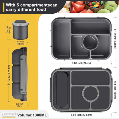 Brotdose Kinder mit Fächern & Saucenbehälter – 1300ml Lunchbox