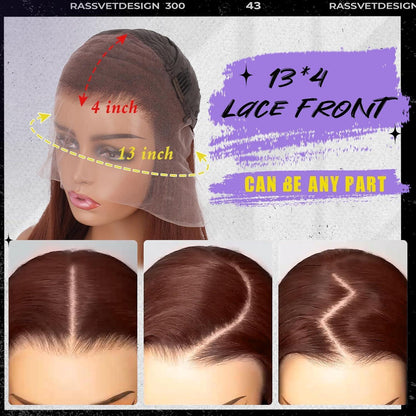Kupferbraune Lace Front Perücke – Lange, Glatte Synthetik Perücke 75cm