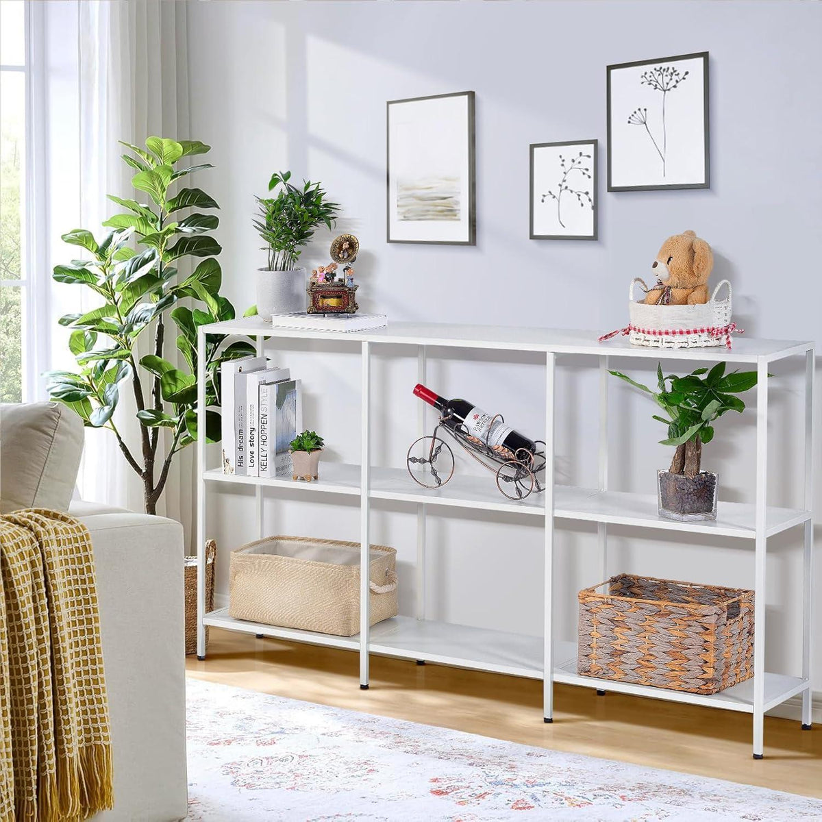 Moderner Konsolentisch Metall 140x30x80cm – Weiß, 3 Ablagen