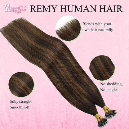 Echthaar Nano Extensions Ombre Dunkelbraun 60cm