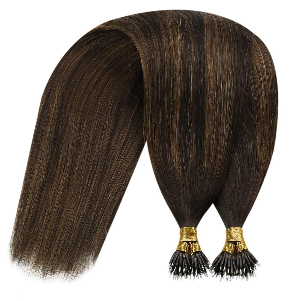 Echthaar Nano Extensions Ombre Dunkelbraun 60cm