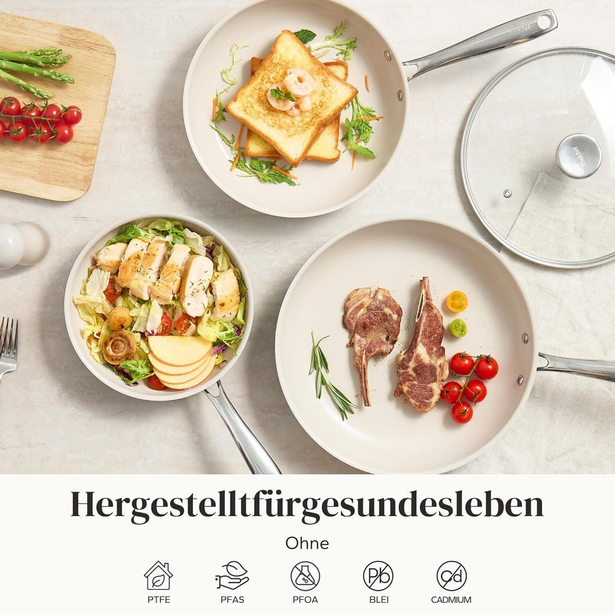 6-teiliges Keramik Pfannenset Induktion – Antihaft & Backofenfest